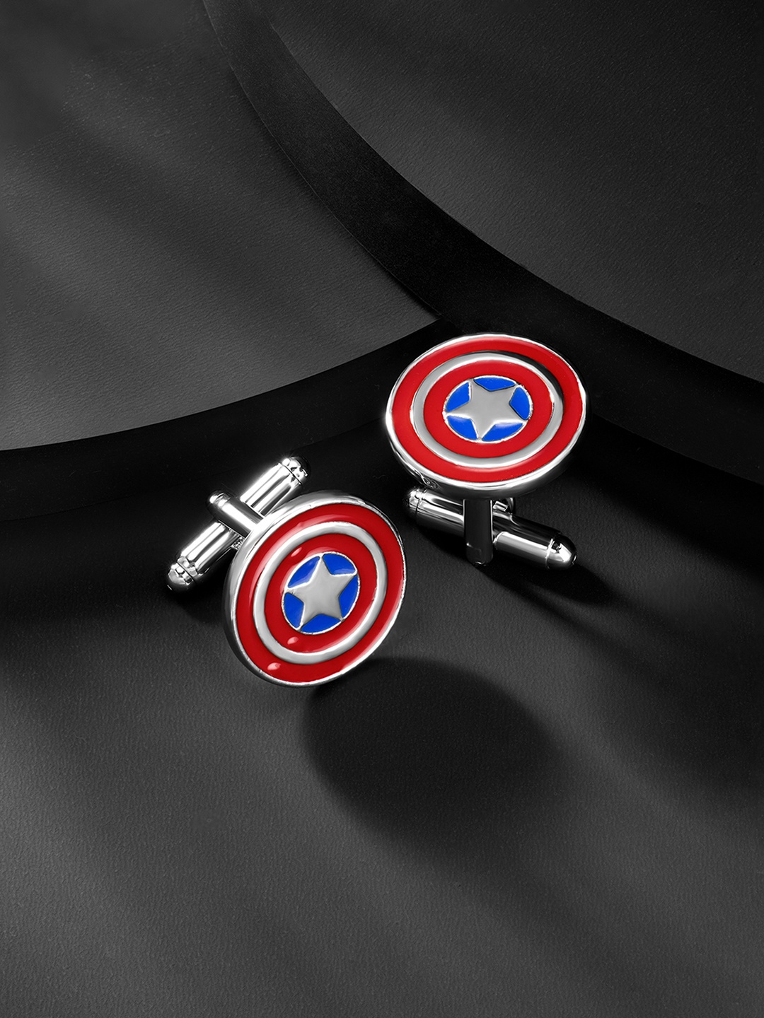 

Peora Silver-Plated & Red Round Cufflinks