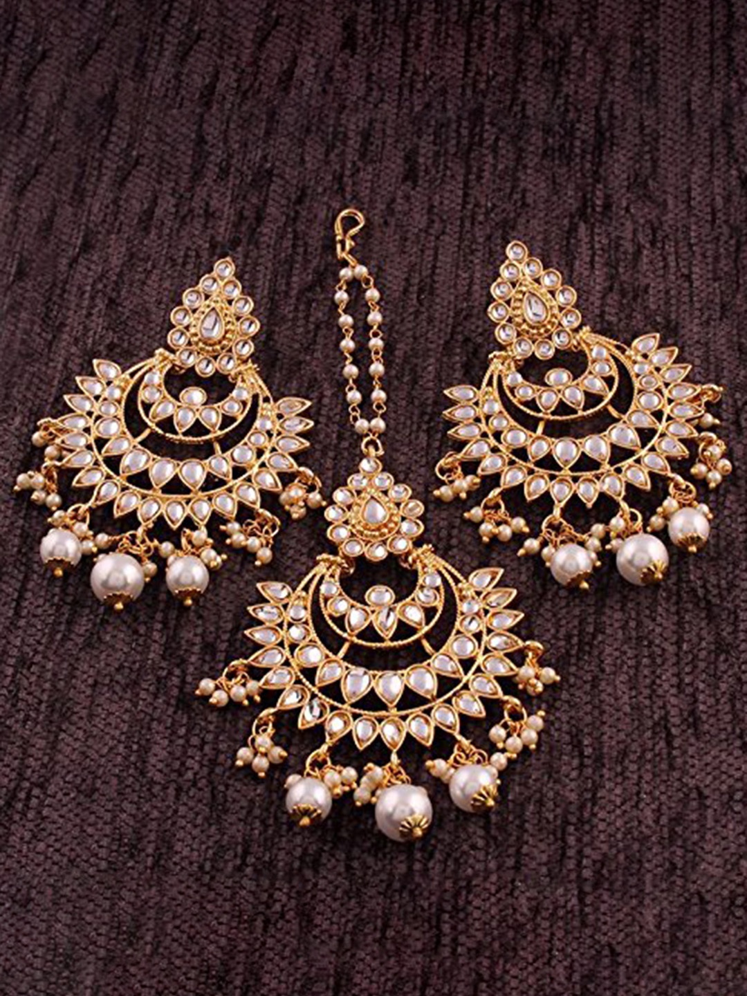 

Peora 18K Gold-Plated Kundan & Pearl Maang Tikka Earring Set, White