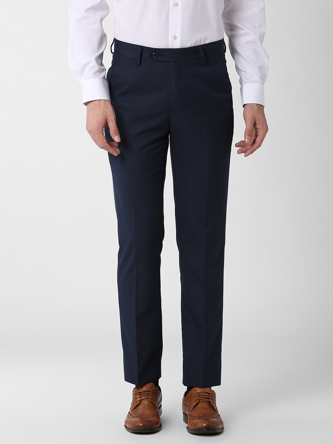

Peter England Men Navy Blue Slim Fit Solid Regular Trousers
