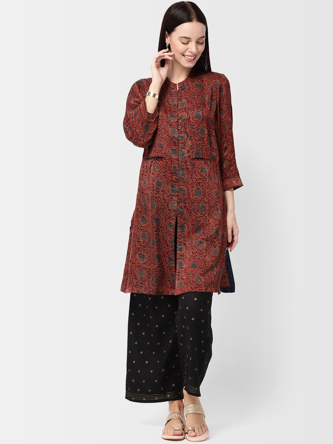 

Fabindia Maroon & Black Ajrak Block Print Tunic