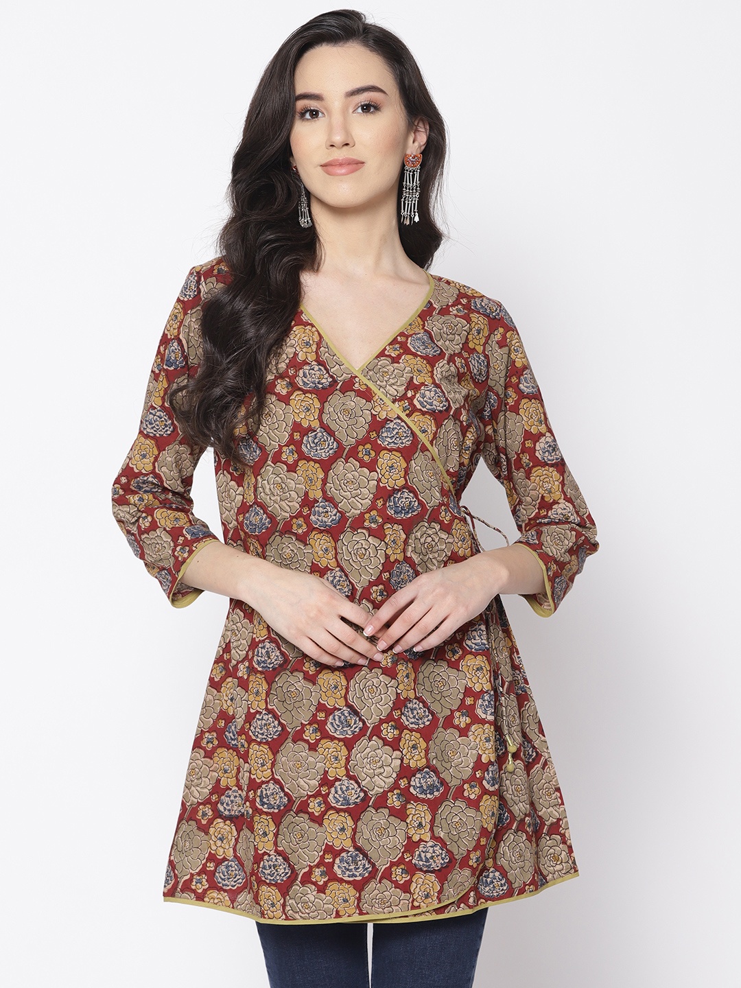 

Fabindia Rust Red & Beige Kalamkari Print Wrap Tunic