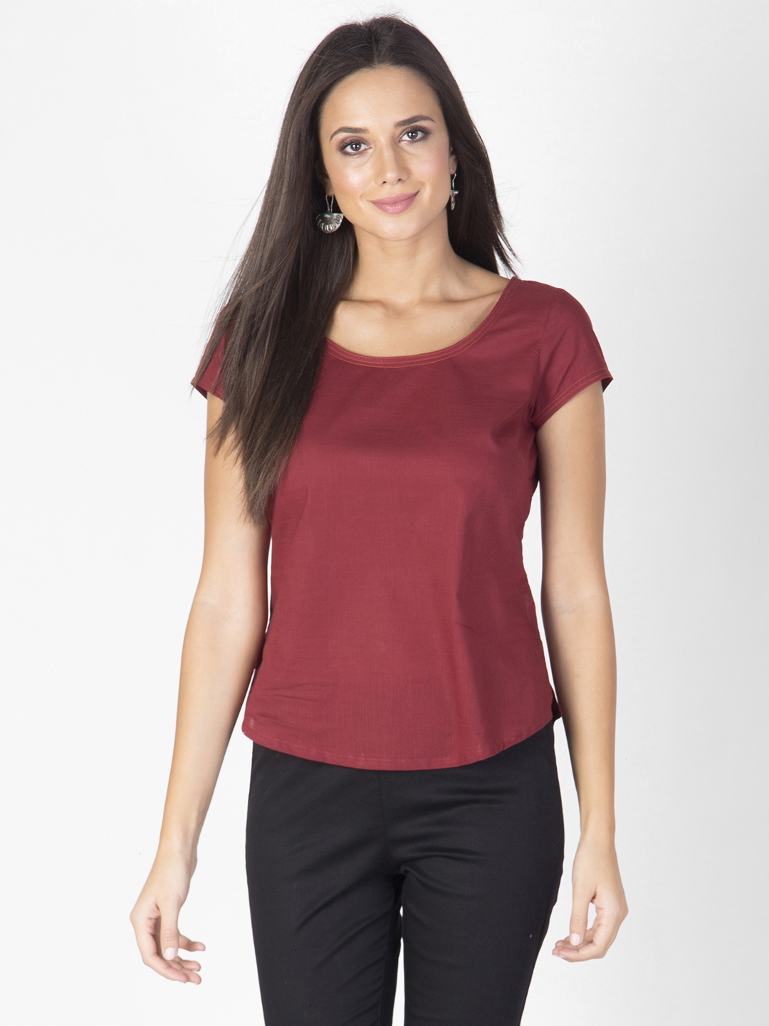 

Fabindia Women Maroon Solid Top