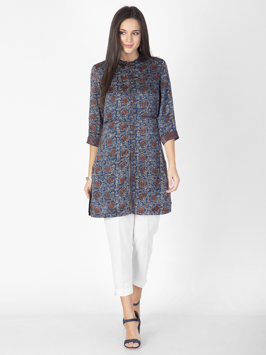 

Fabindia Navy Blue & Maroon Printed Tunic
