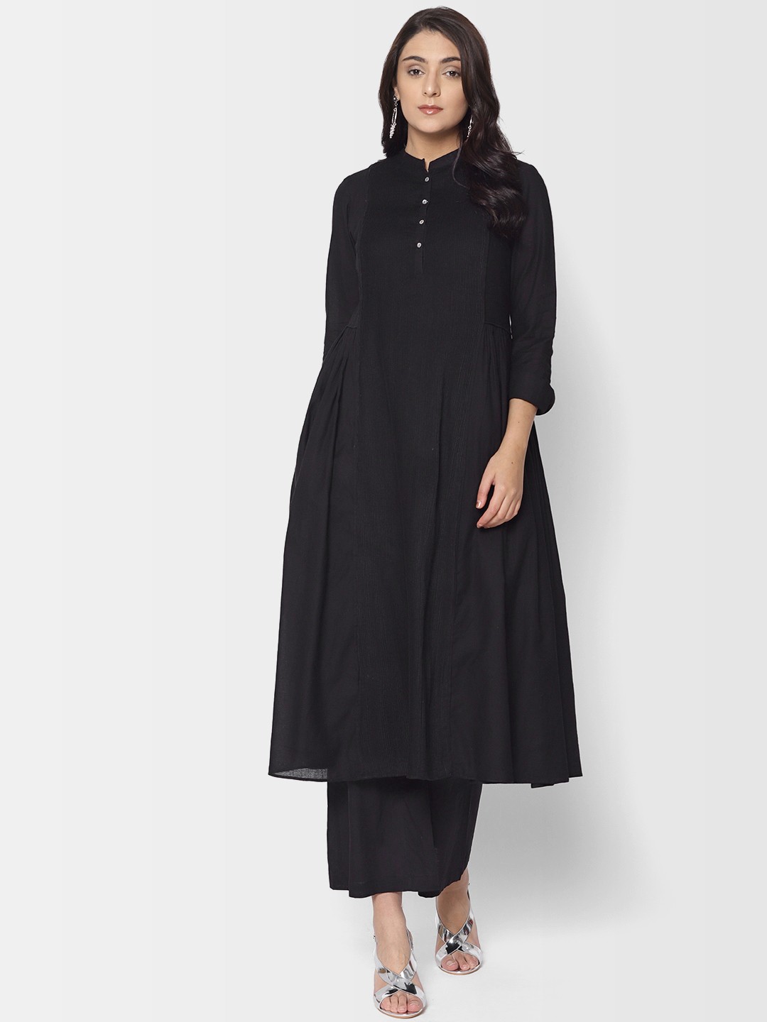 

Fabindia Women Black Solid Kurta with Palazzos
