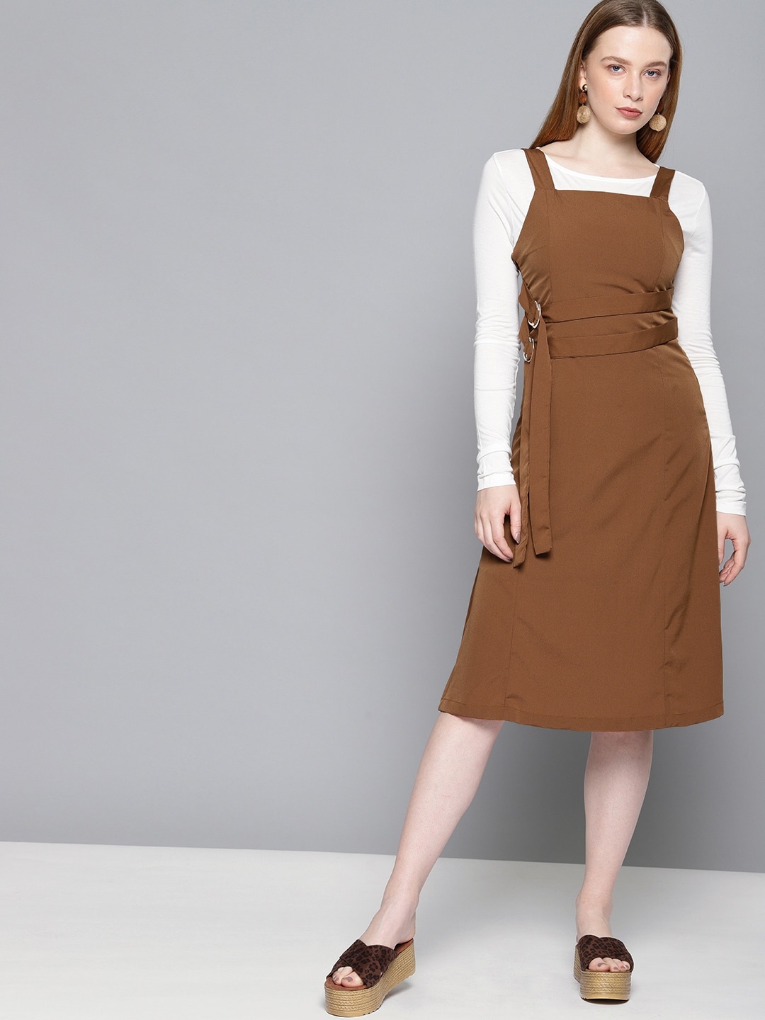 

Tokyo Talkies Brown Satin Fit and Flare Dress