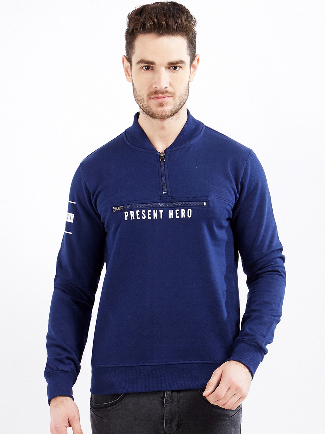 

Maniac Men Navy Blue Printed Windcheater Sweatshirt