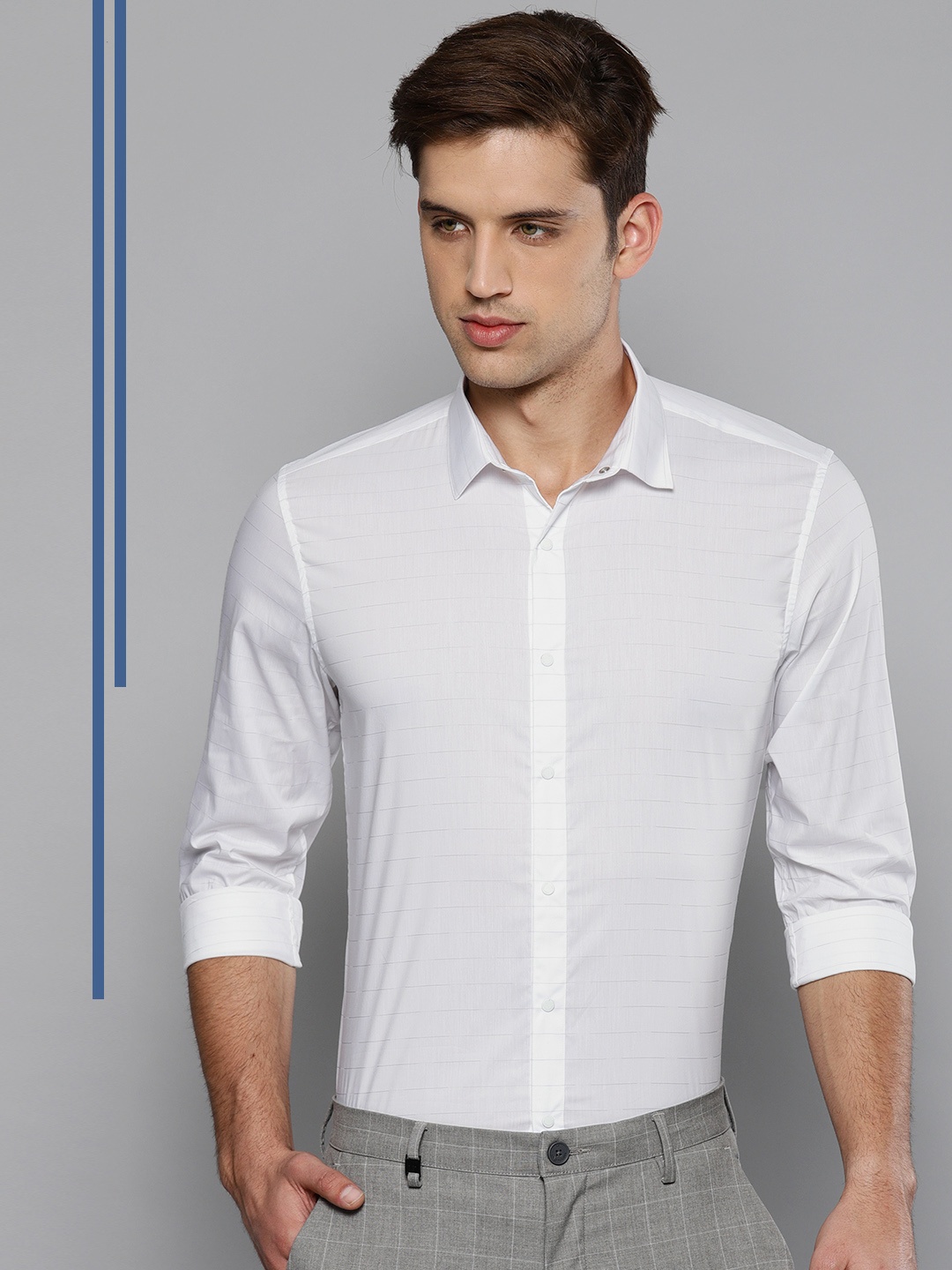 

Louis Philippe Ath.Work Men White Slim Fit Striped Smart Casual Shirt