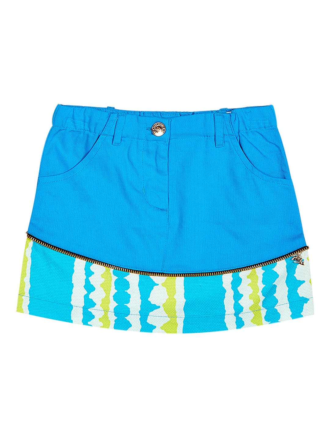 

Cherry Crumble Girl Turquoise Blue Printed A-Line Pure Cotton Skirt