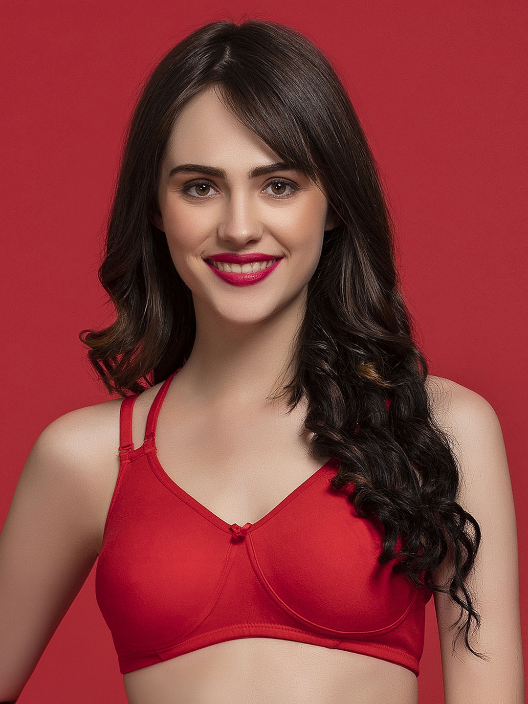 

Clovia Cotton Rich Non-Padded Non-Wired Multiway T-Shirt Bra, Red