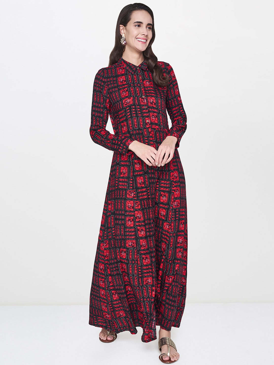 

Global Desi Women Red Printed Maxi Dress