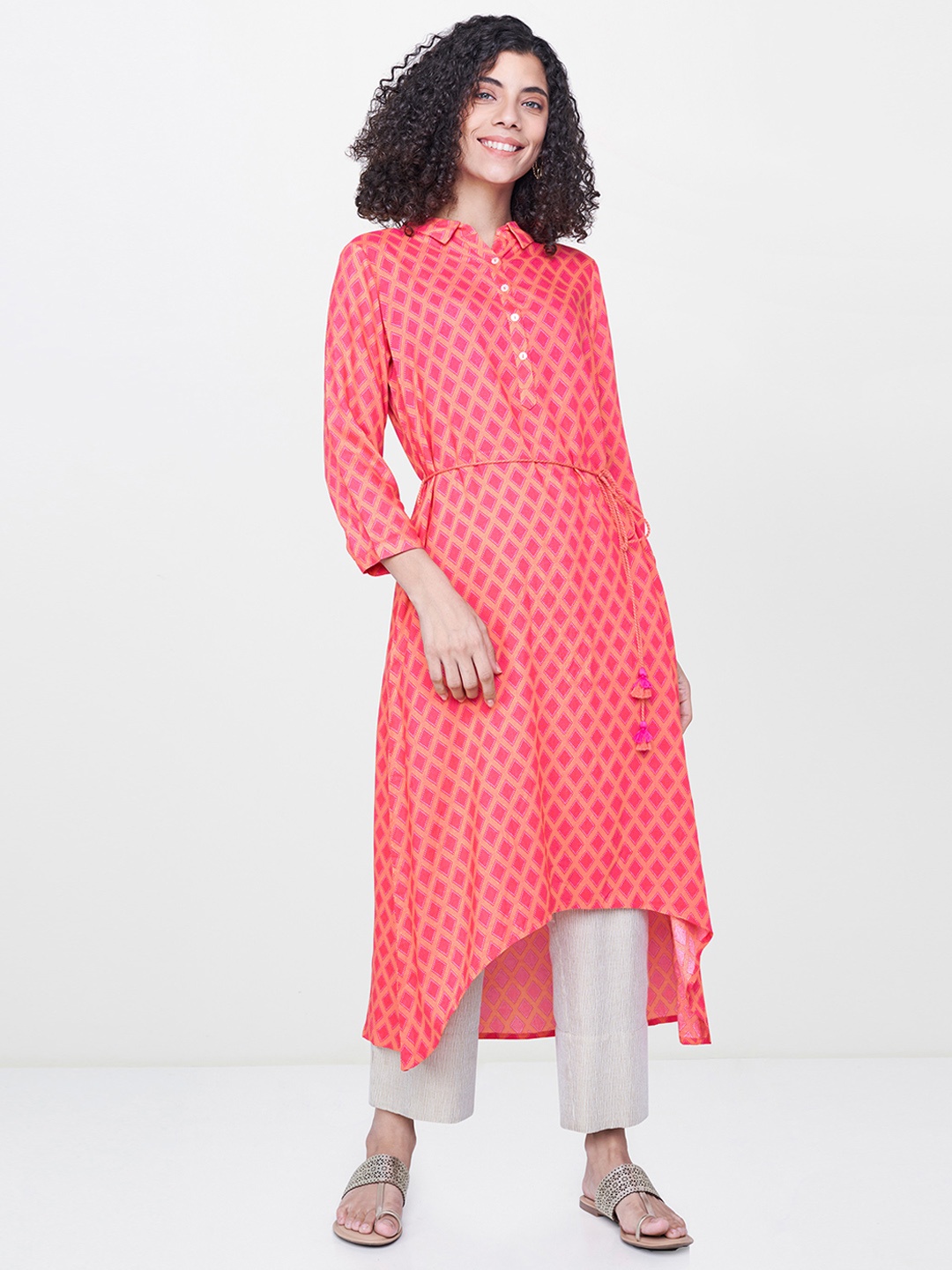 

Global Desi Women Pink Printed A-Line Kurta