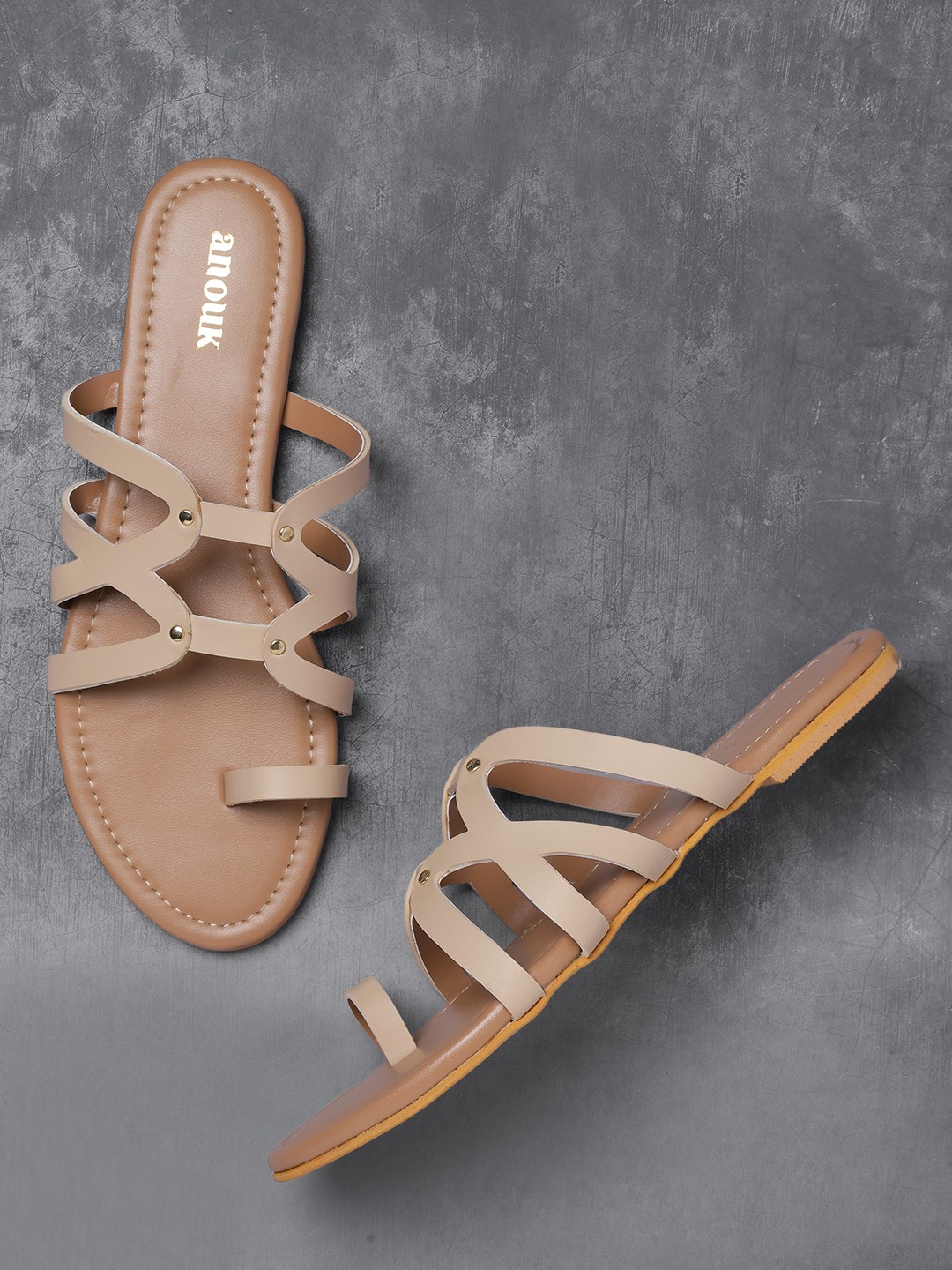 

Anouk Women Beige Solid One Toe Flats