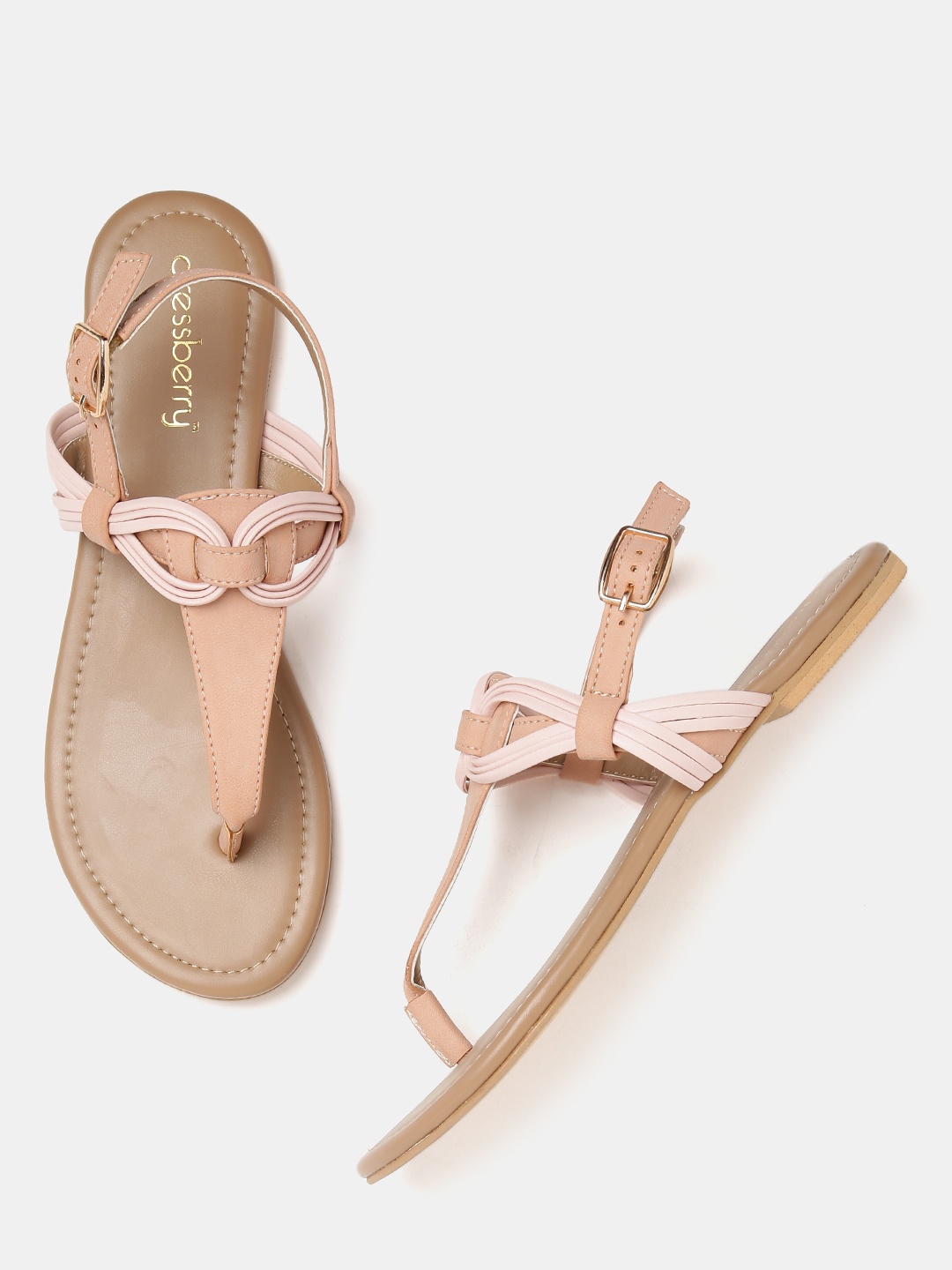 

DressBerry Women Peach-Coloured Solid T-Strap Flats