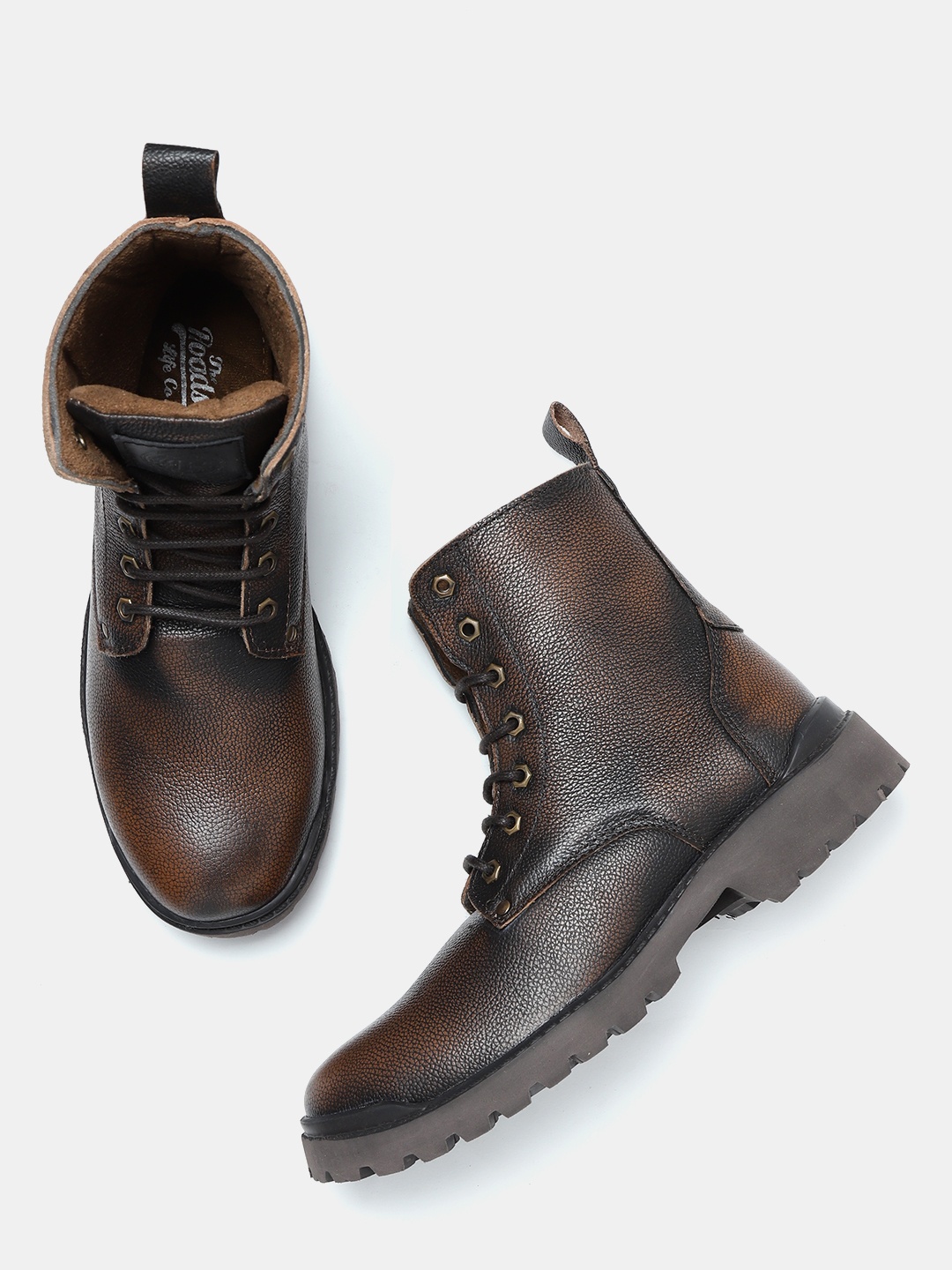 

Roadster Men Coffee Brown Solid Leather Mid-Top Flat Boots