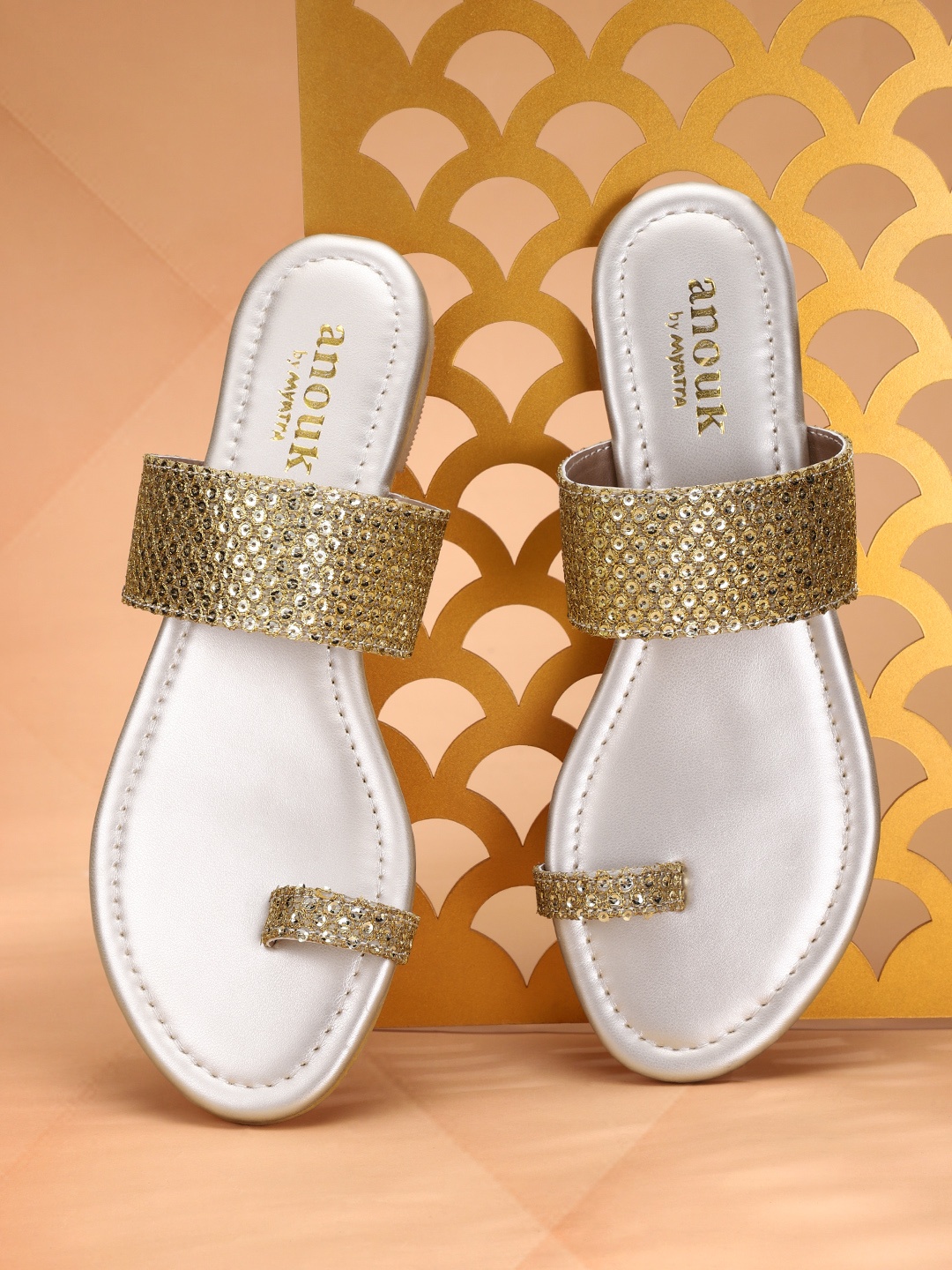 

Anouk Women Gold-Toned Embellished One Toe Flats