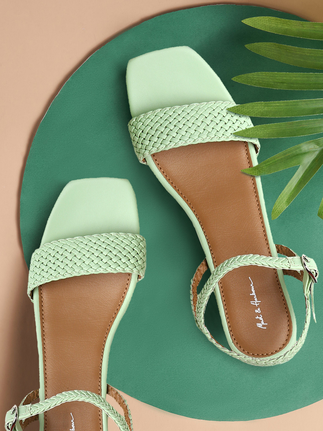 

Mast & Harbour Women Green Woven Design Sandals