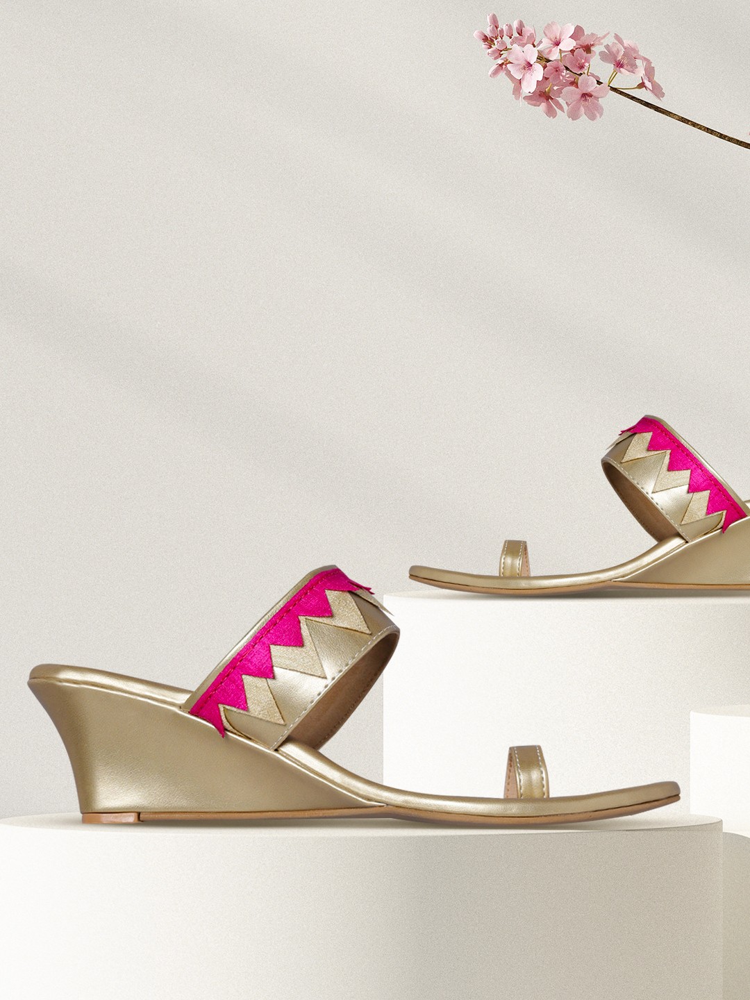 

Anouk Women Pink & Gold-Toned Colourblocked Sandals