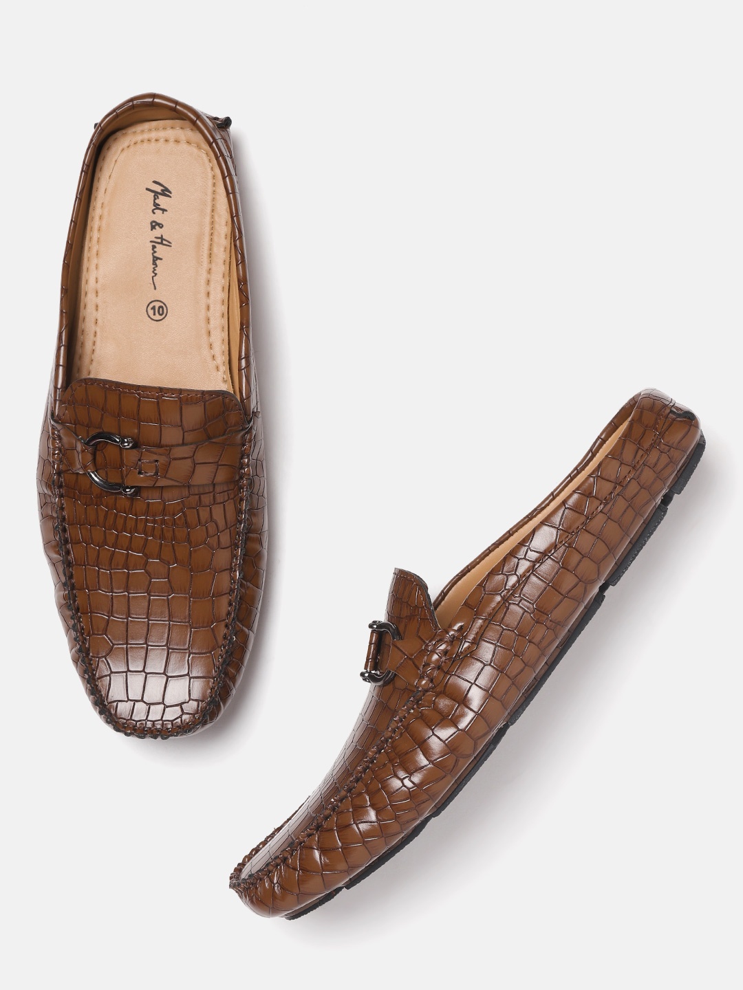 

Mast & Harbour Men Brown Croc Textured Loafers