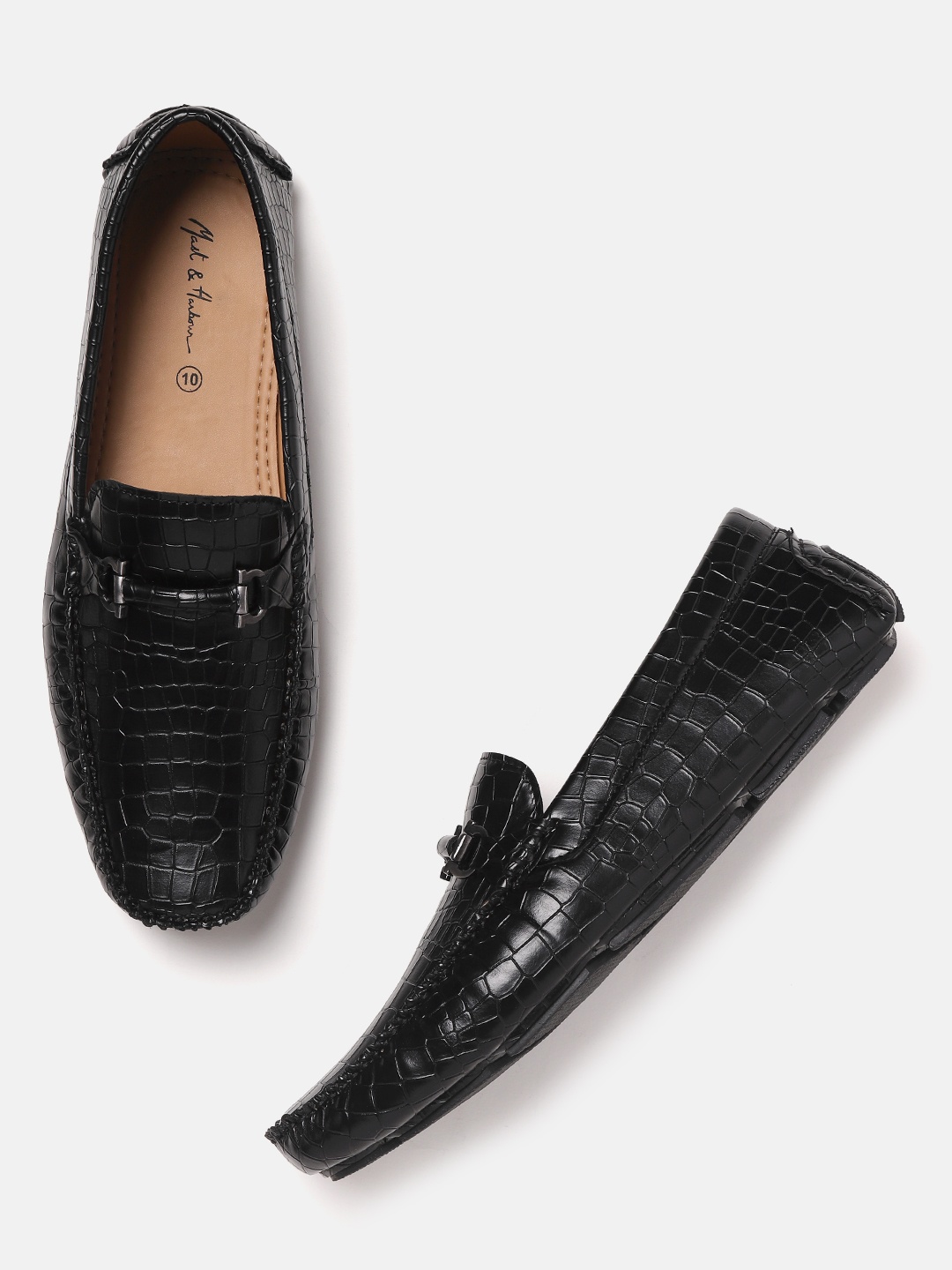 

Mast & Harbour Men Croc Textured Loafers, Black