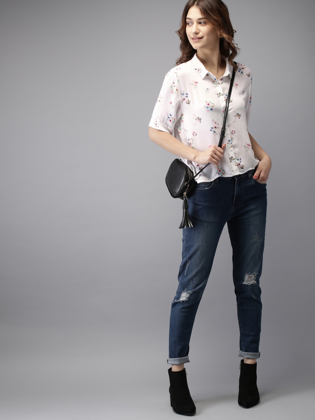 

HERE&NOW Women White Regular Fit Printed Casual Shirt