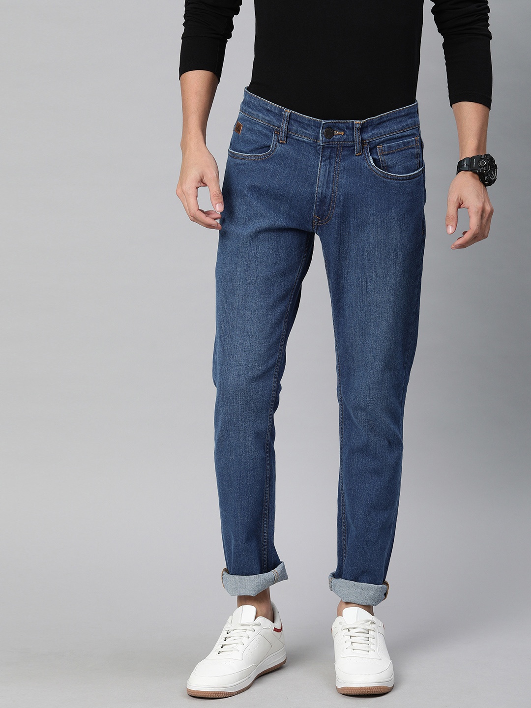 

WROGN Men Blue Slim Fit Mid-Rise Clean Look Stretchable Regular Jeans
