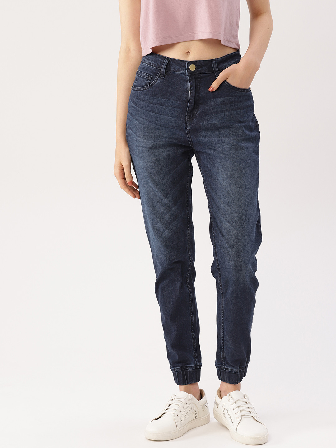 

DressBerry Women Navy Blue Mid-Rise Clean Look Stretchable Joggers