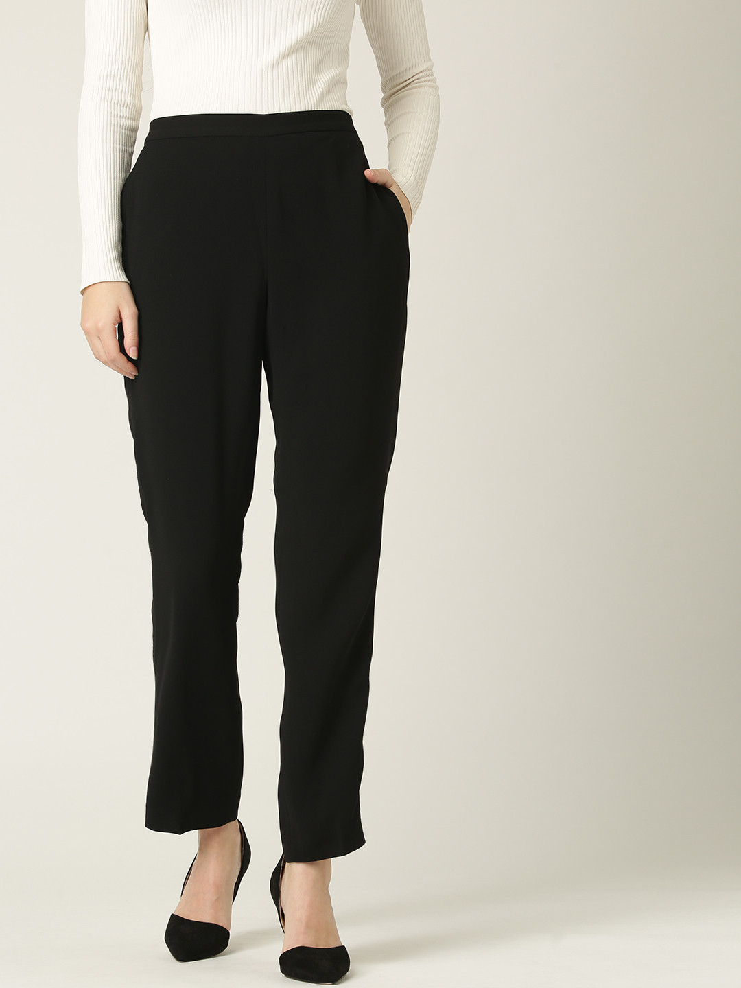 

MANGO Women Black Regular Fit Solid Trousers