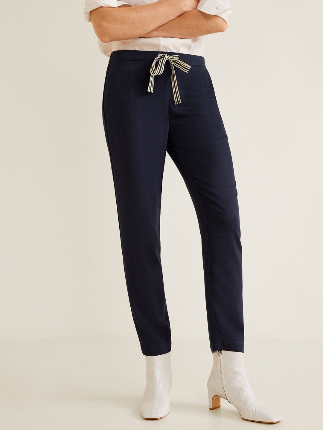 

MANGO Women Navy Blue Regular Fit Solid Trousers