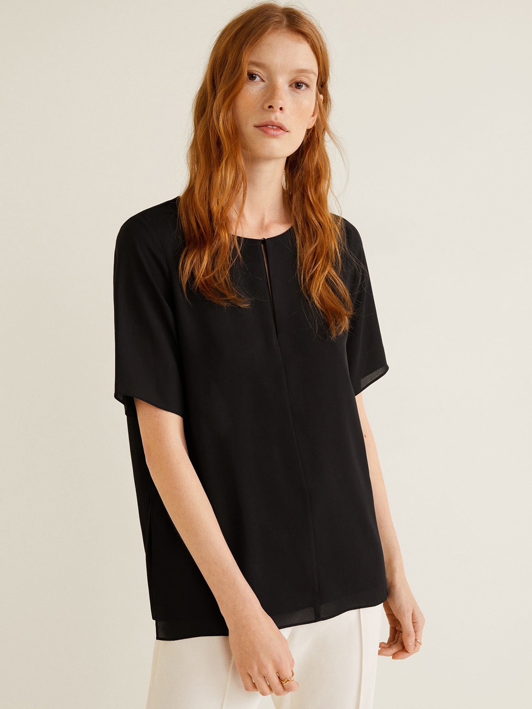 

MANGO Women Black Solid Layered Top