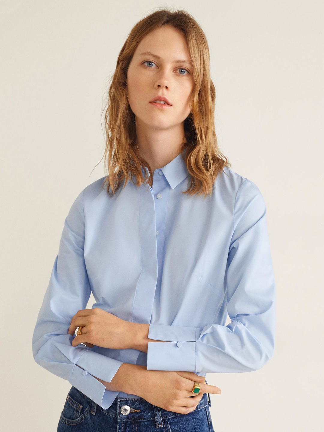 

MANGO Women Blue Regular Fit Solid Casual Shirt