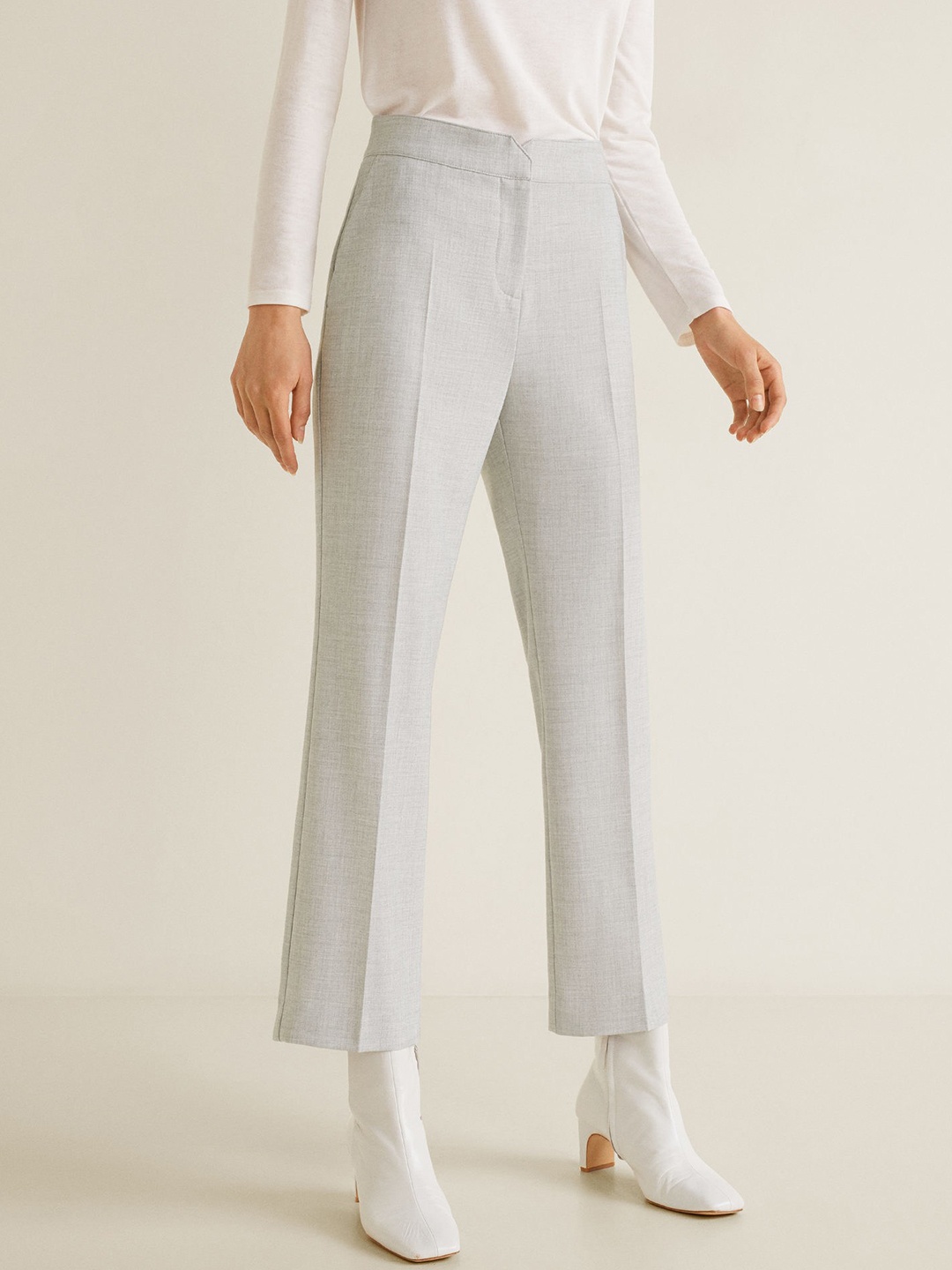 

MANGO Women Grey Regular Fit Solid Cropped Trousers
