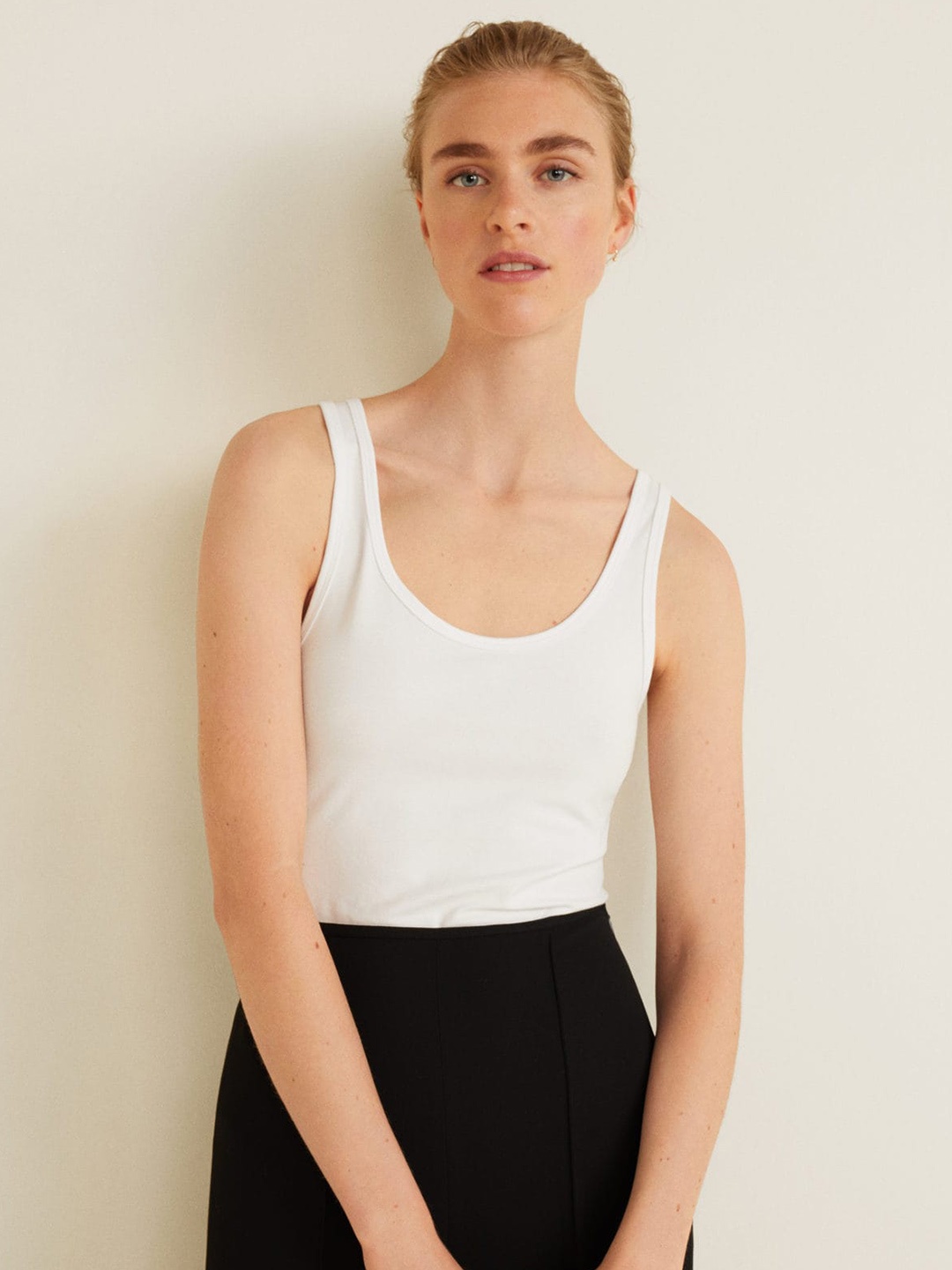 

MANGO Women White Solid Tank Top