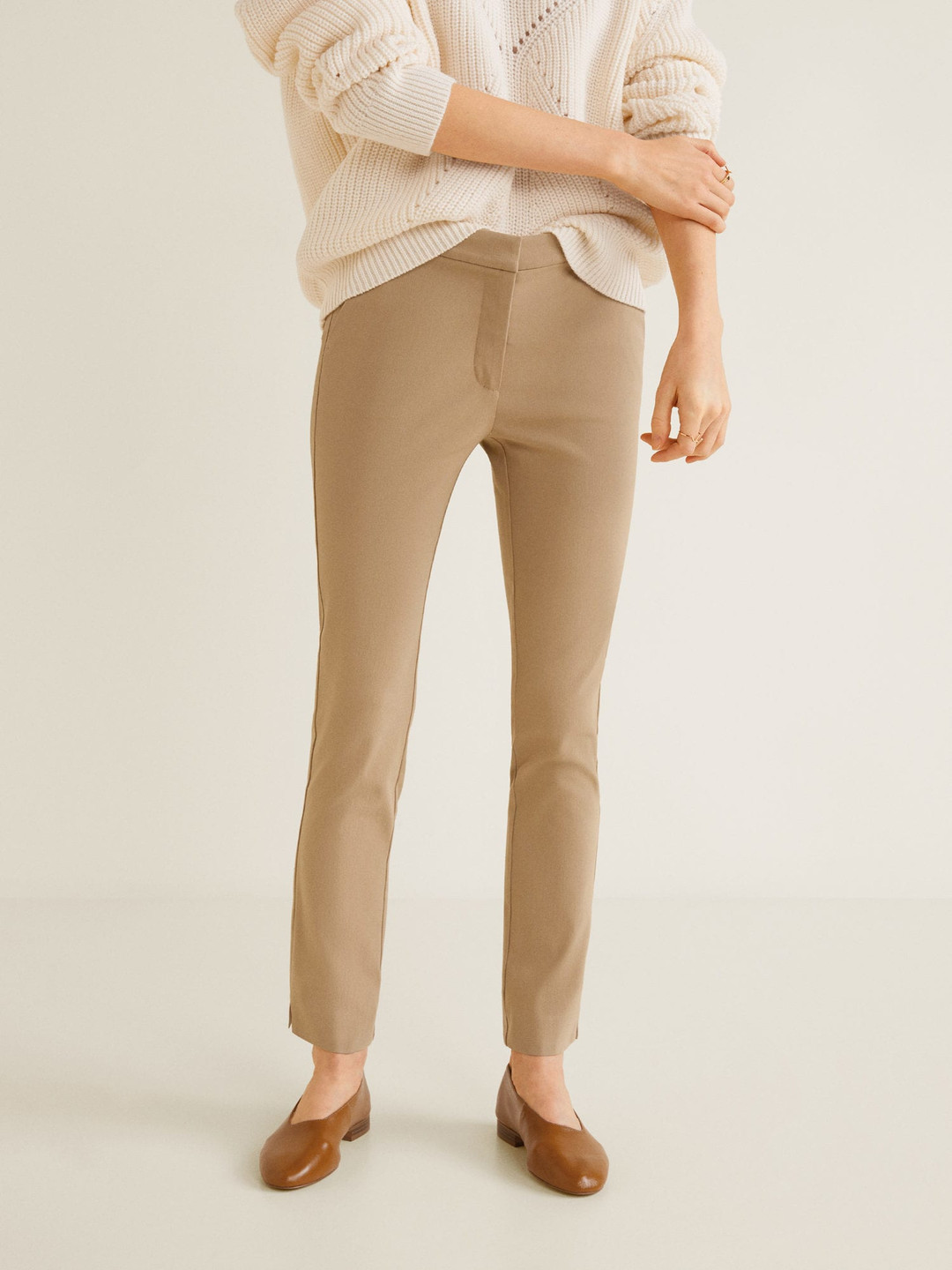 

MANGO Women Beige Regular Fit Solid Trousers