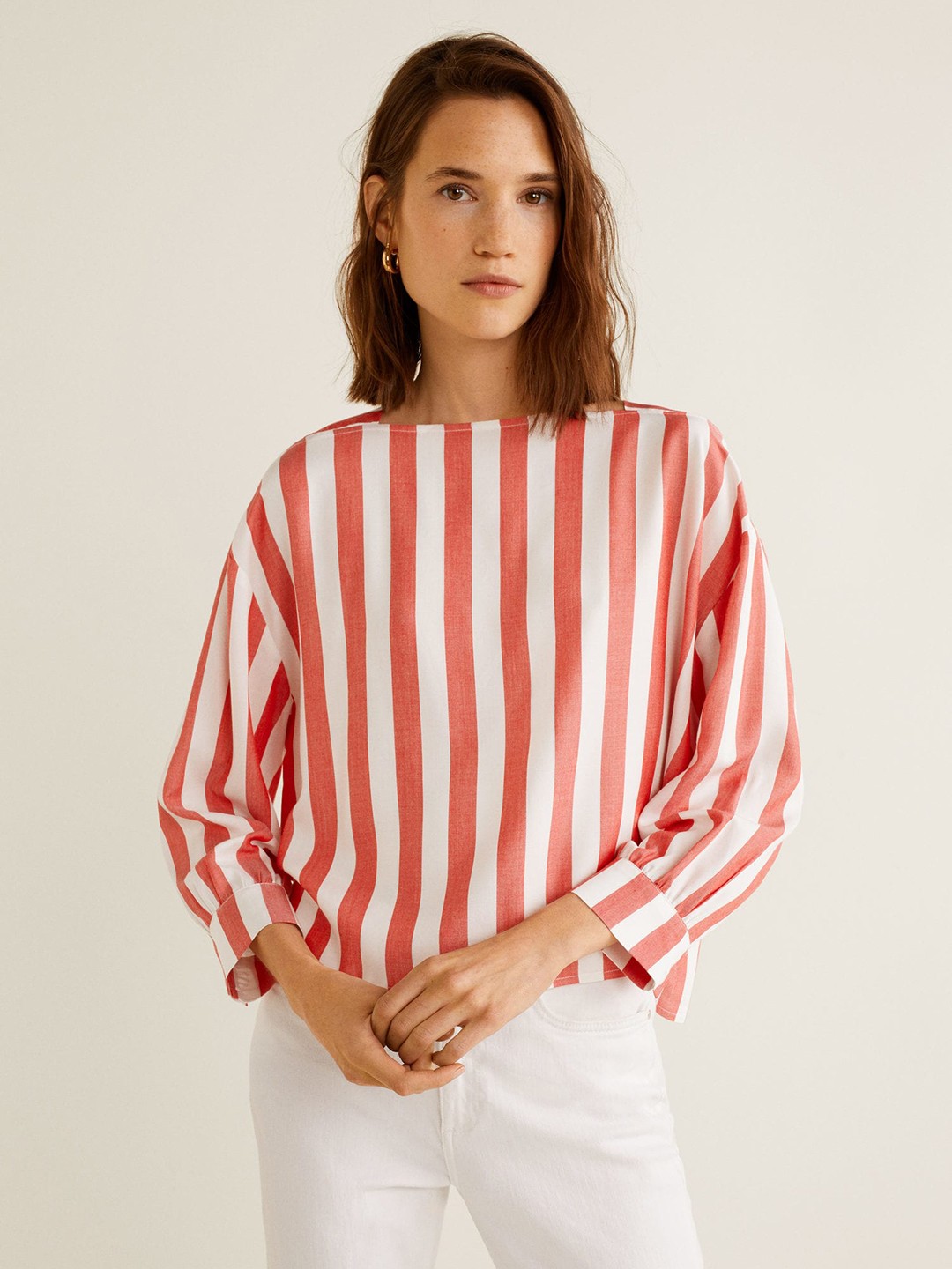 

MANGO Women Red Striped Top