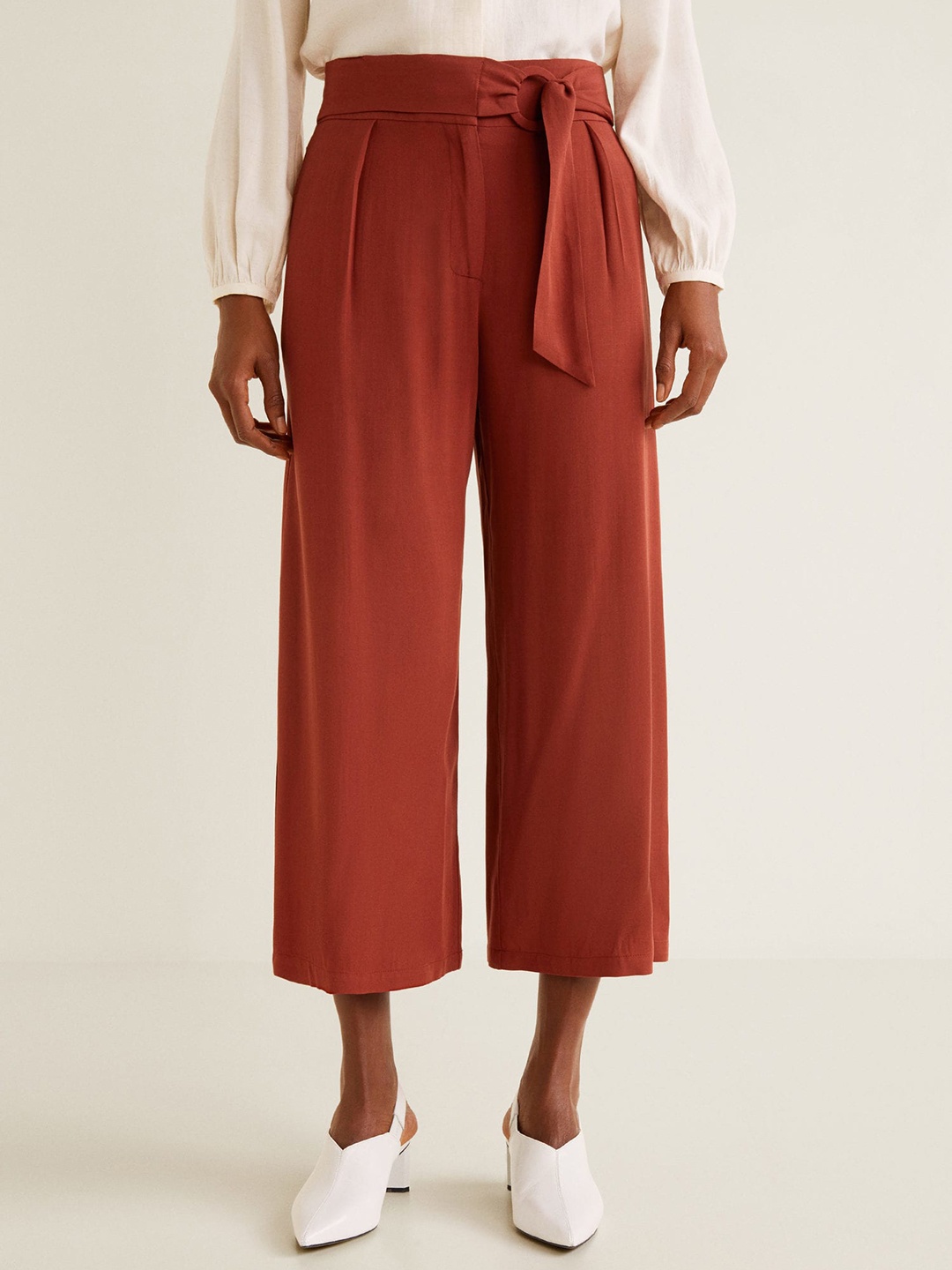 

MANGO Women Rust Red Regular Fit Solid Culottes