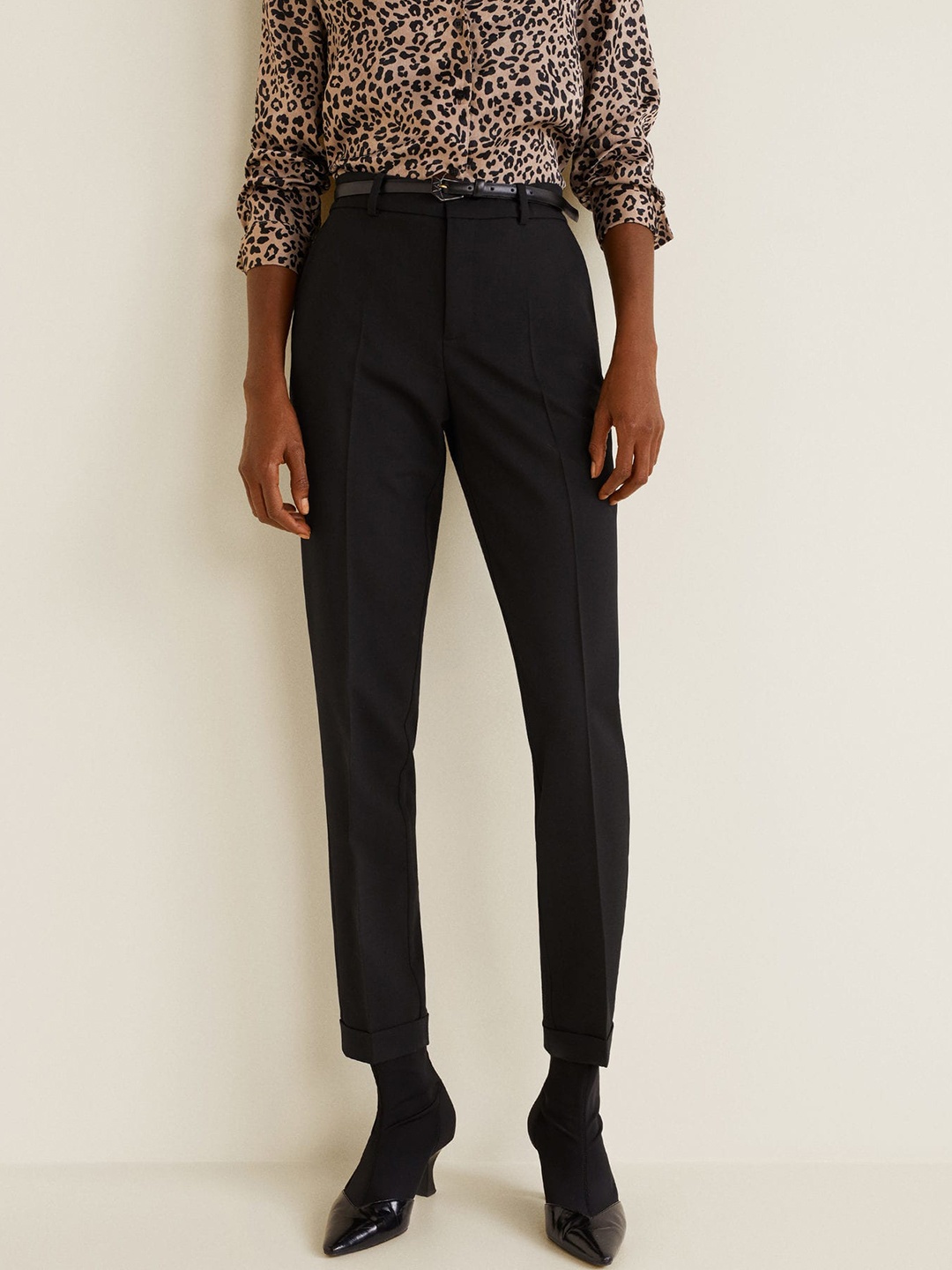 

MANGO Women Black Regular Fit Solid Formal Trousers