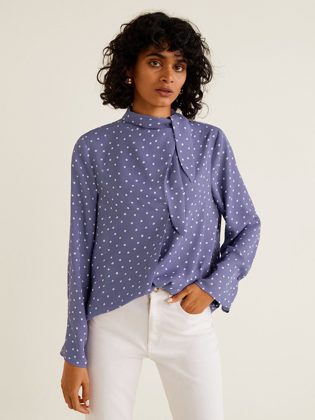 

MANGO Women Purple & White Printed Top