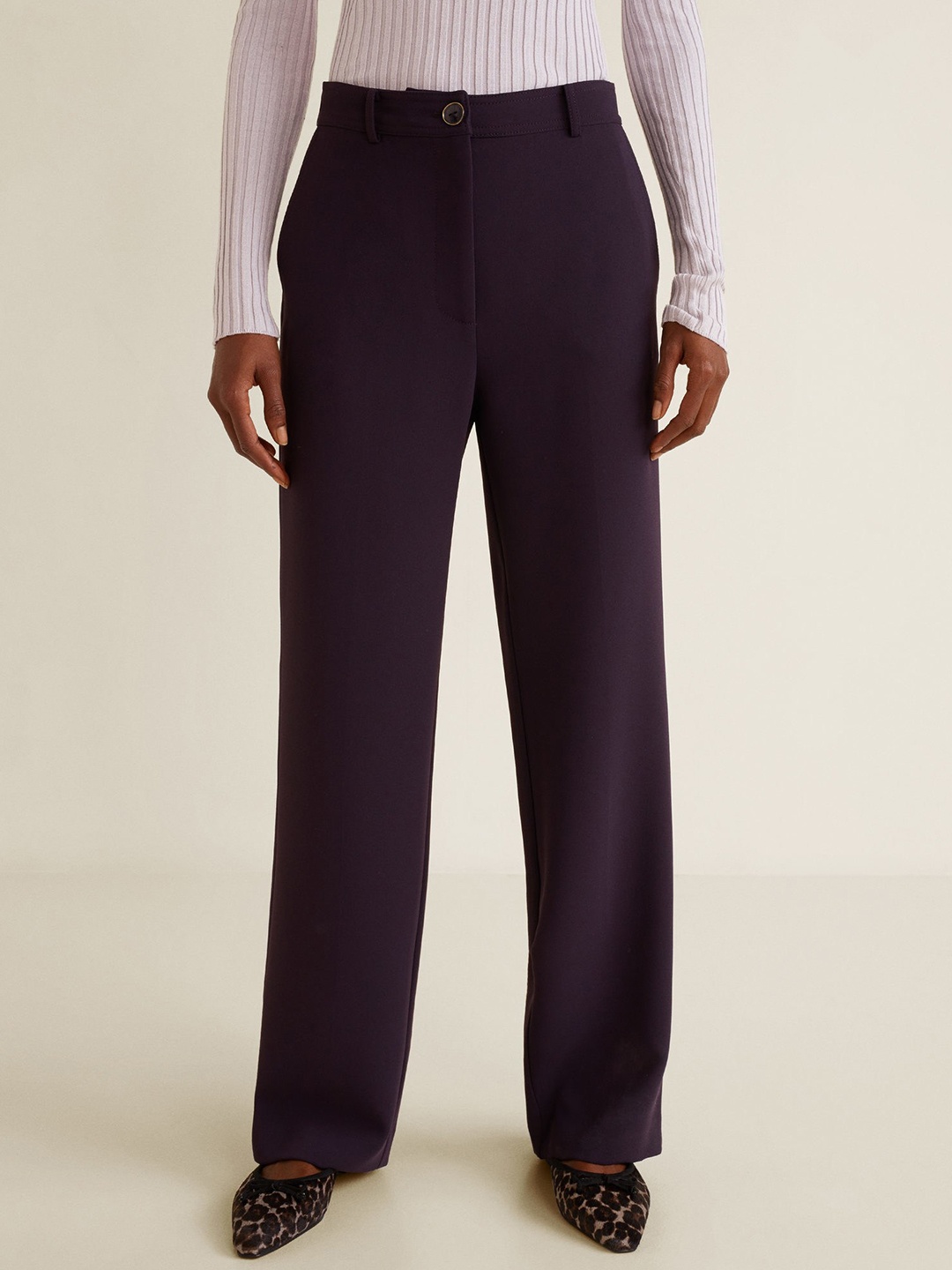

MANGO Women Purple Regular Fit Solid Parallel Trousers