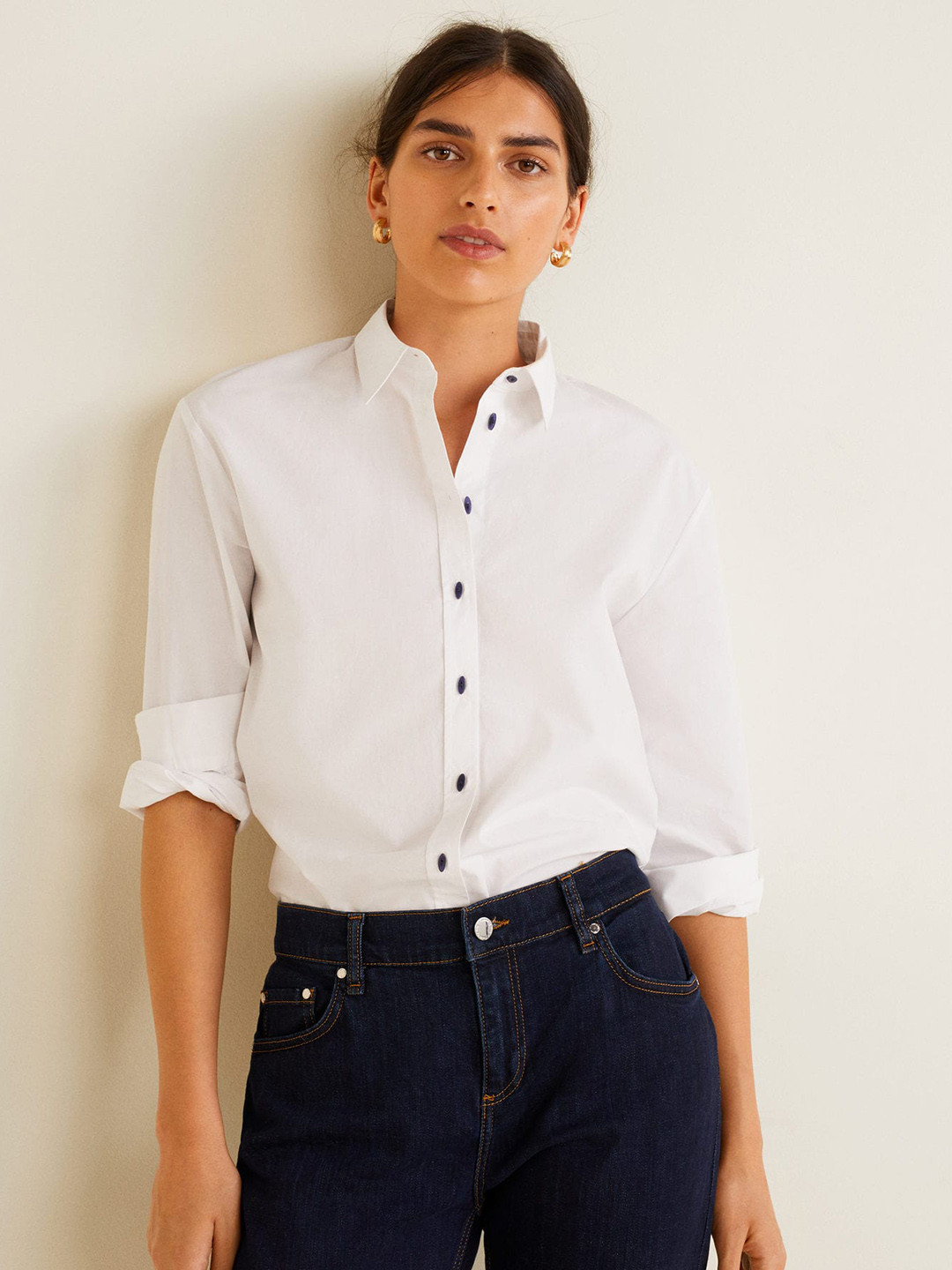 

MANGO Women White Regular Fit Solid Casual Shirt