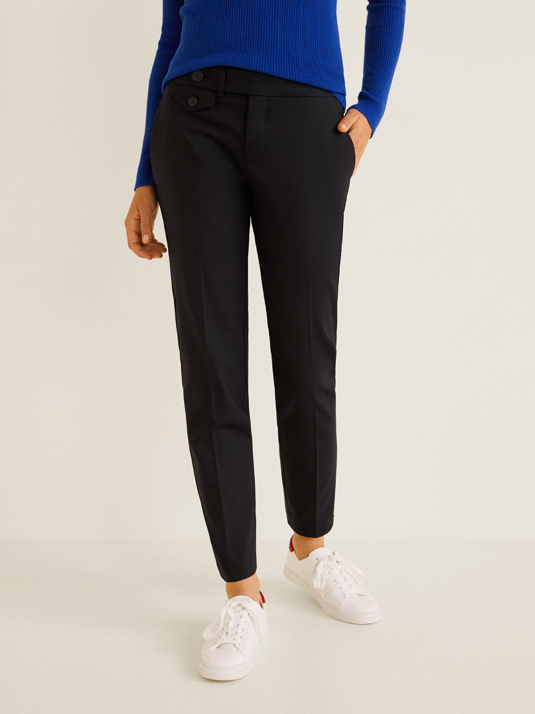 

MANGO Women Black Regular Fit Solid Cropped Trousers
