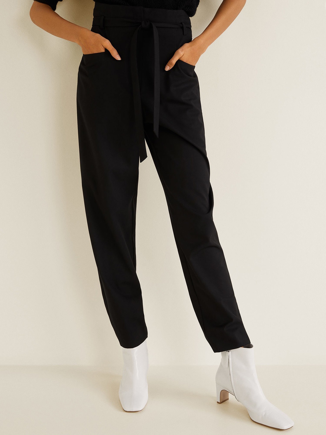 

MANGO Women Black Regular Fit Solid Trousers
