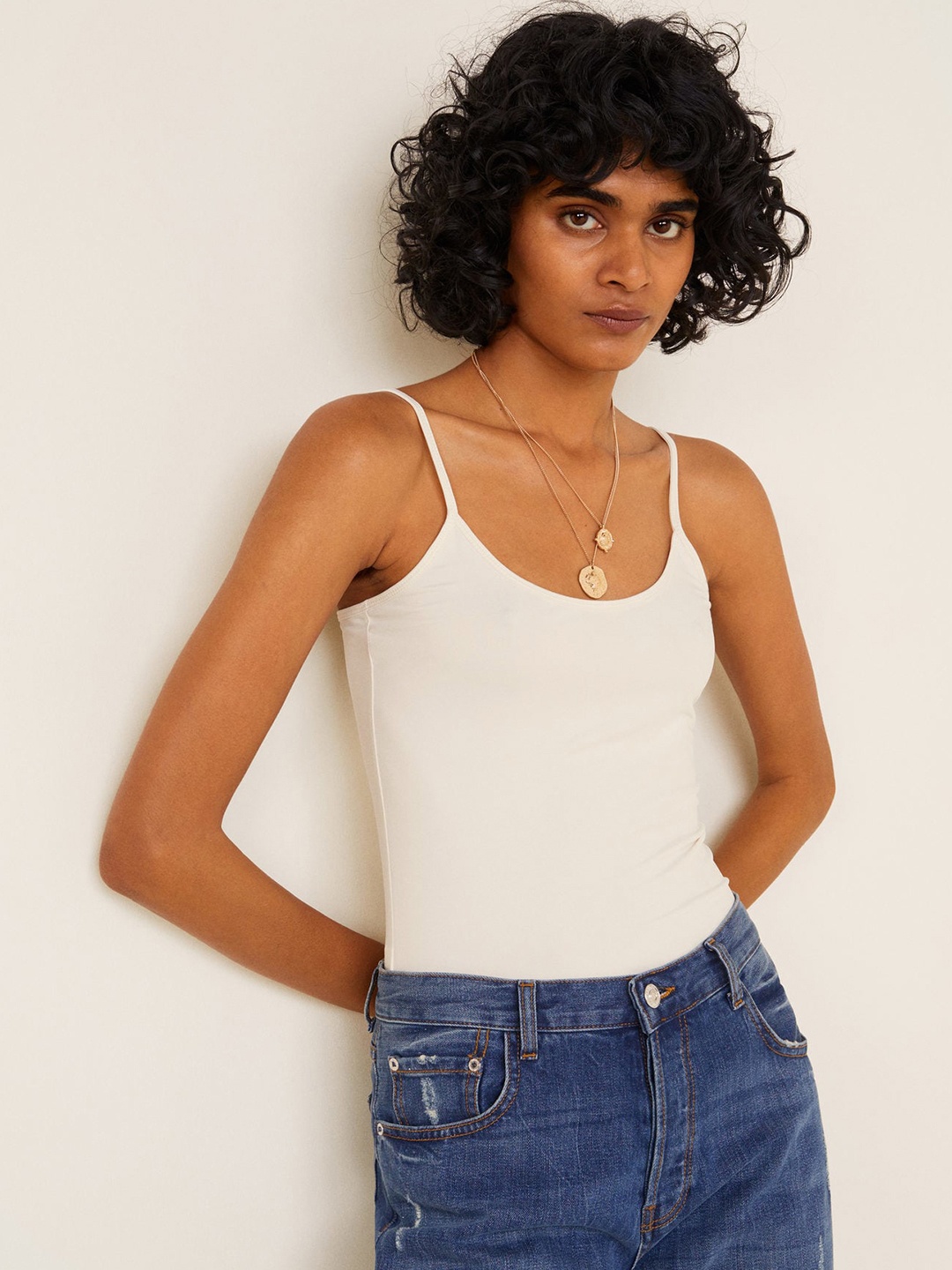 

MANGO Women Off-White Solid Top