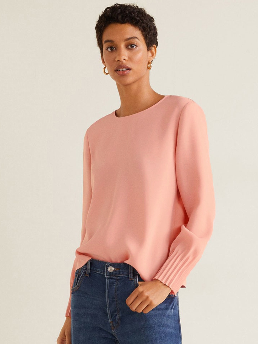 MANGO Women Coral Pink Solid Top