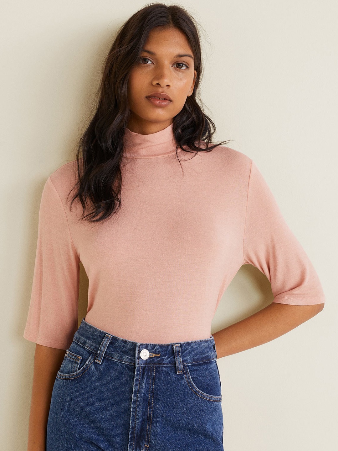 

MANGO Women Peach-Coloured Solid Top