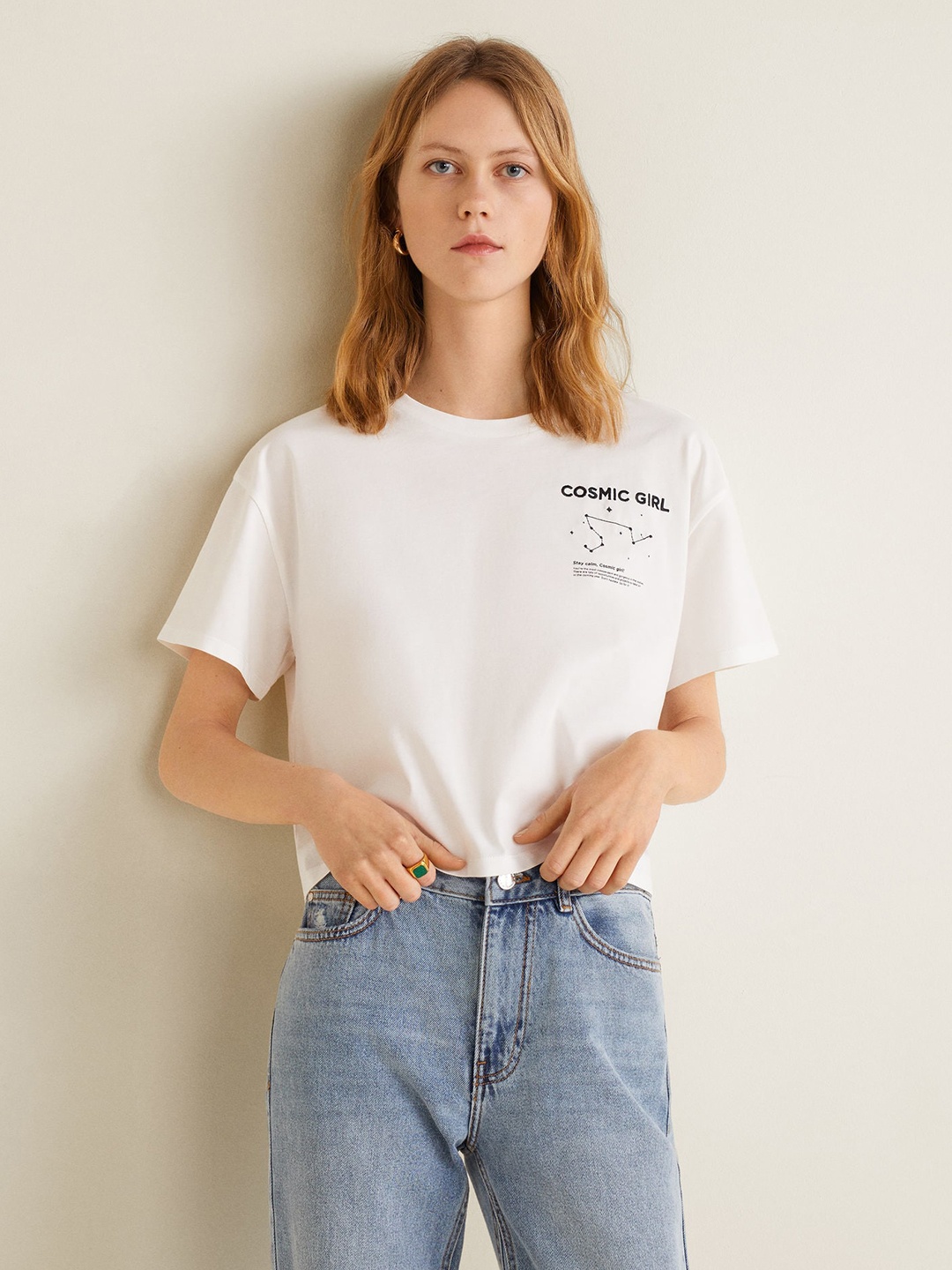 

MANGO Women White Solid Round Neck Boxy T-shirt