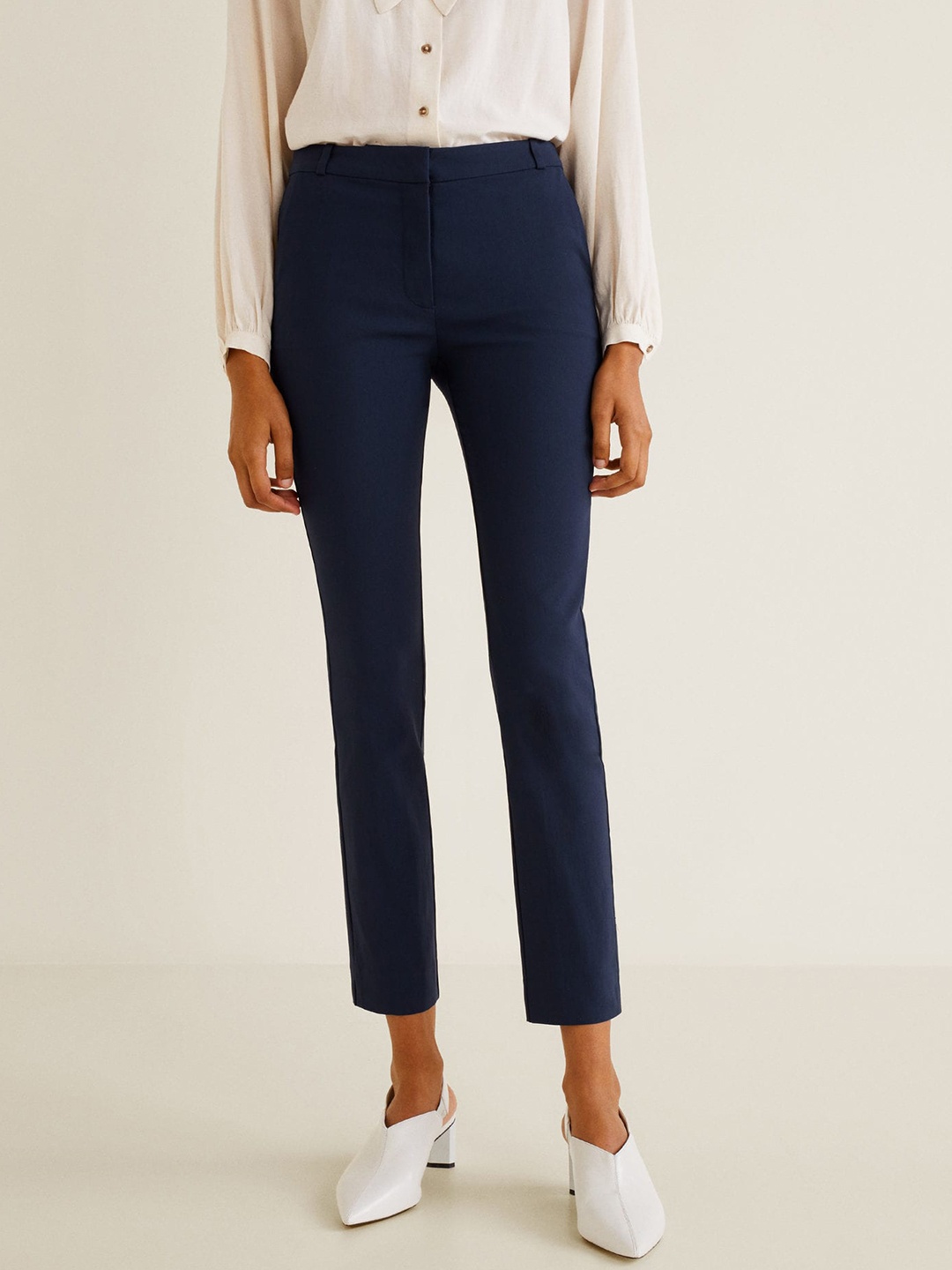 

MANGO Women Navy Blue Regular Fit Solid Formal Trousers