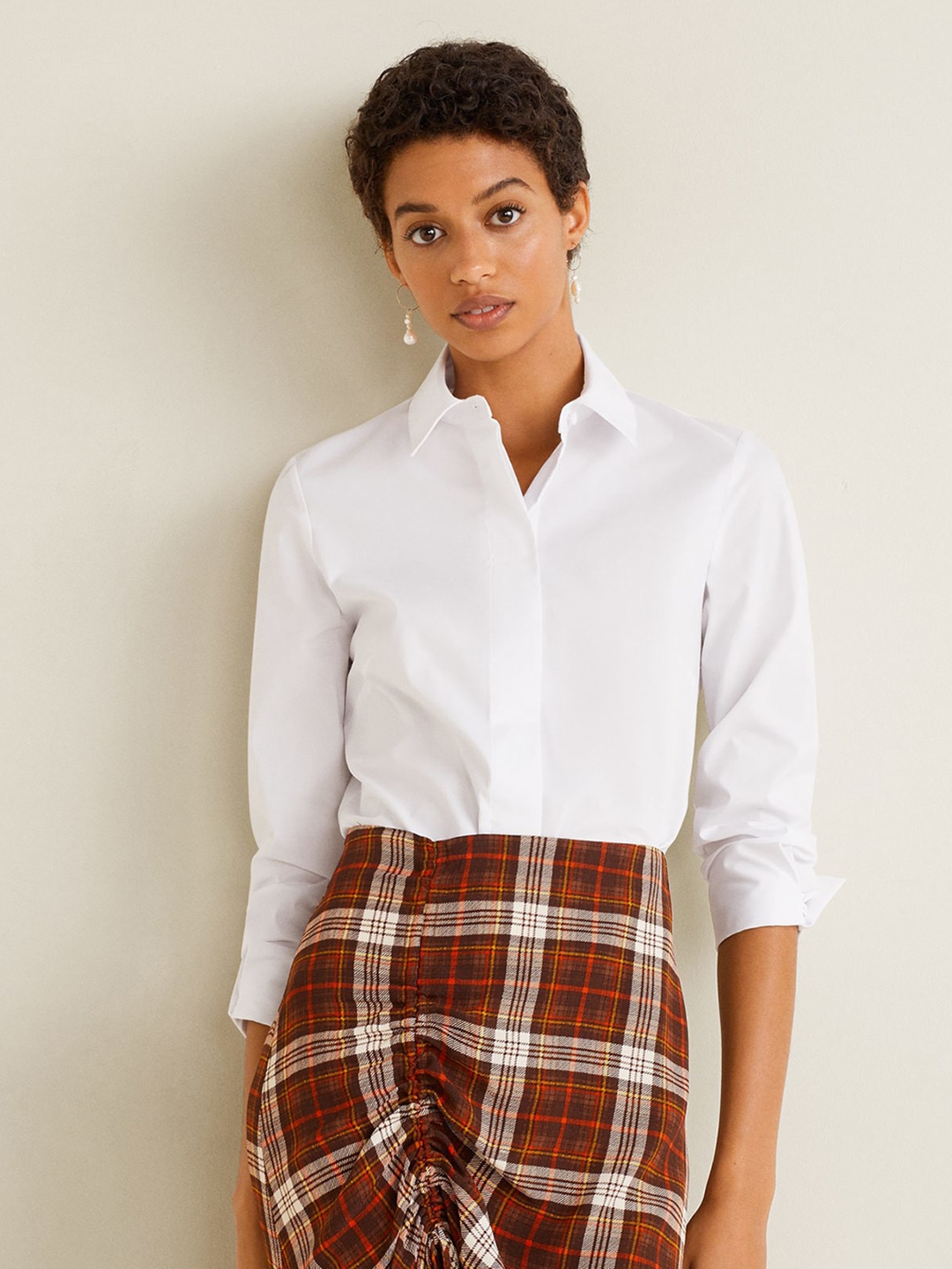 

MANGO Women White Regular Fit Solid Casual Shirt