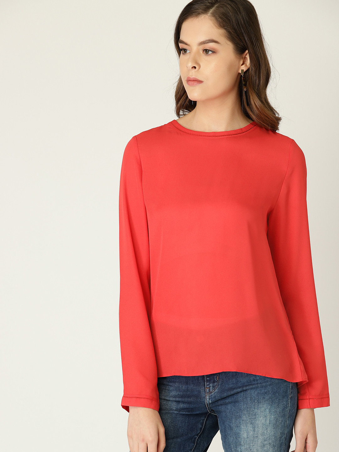 

MANGO Women Coral Red Solid Top