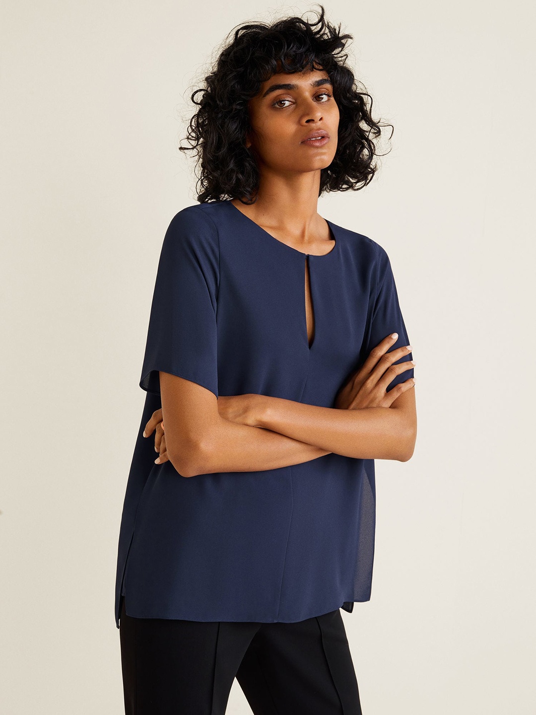 

MANGO Women Navy Blue Solid Layered Top