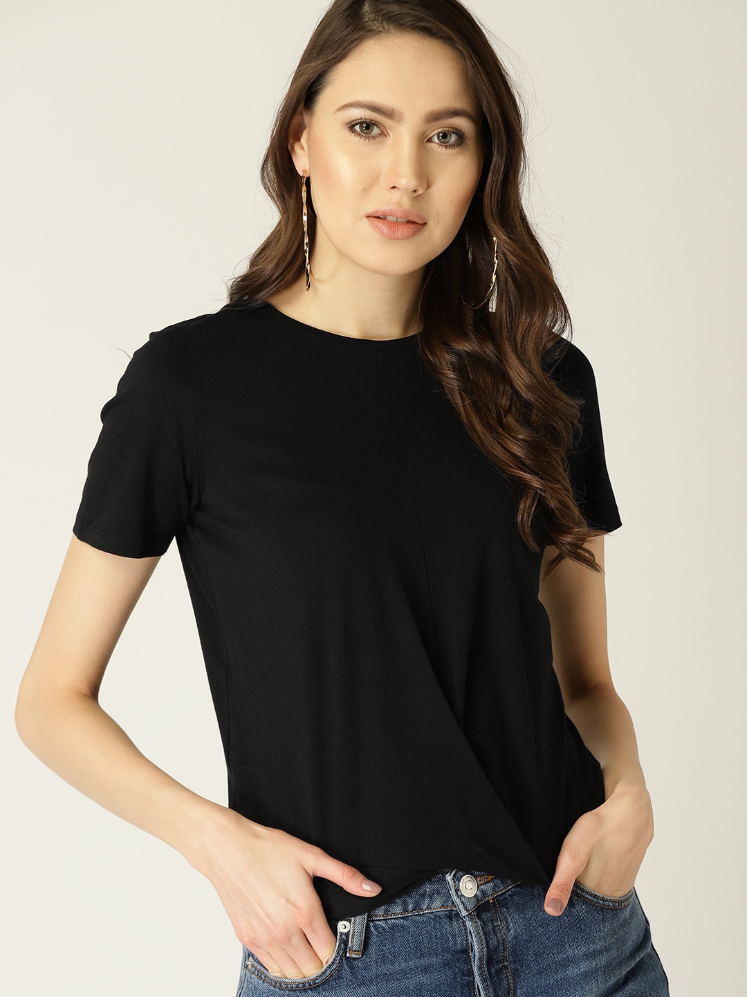 

MANGO Women Black Solid Pure Cotton Top